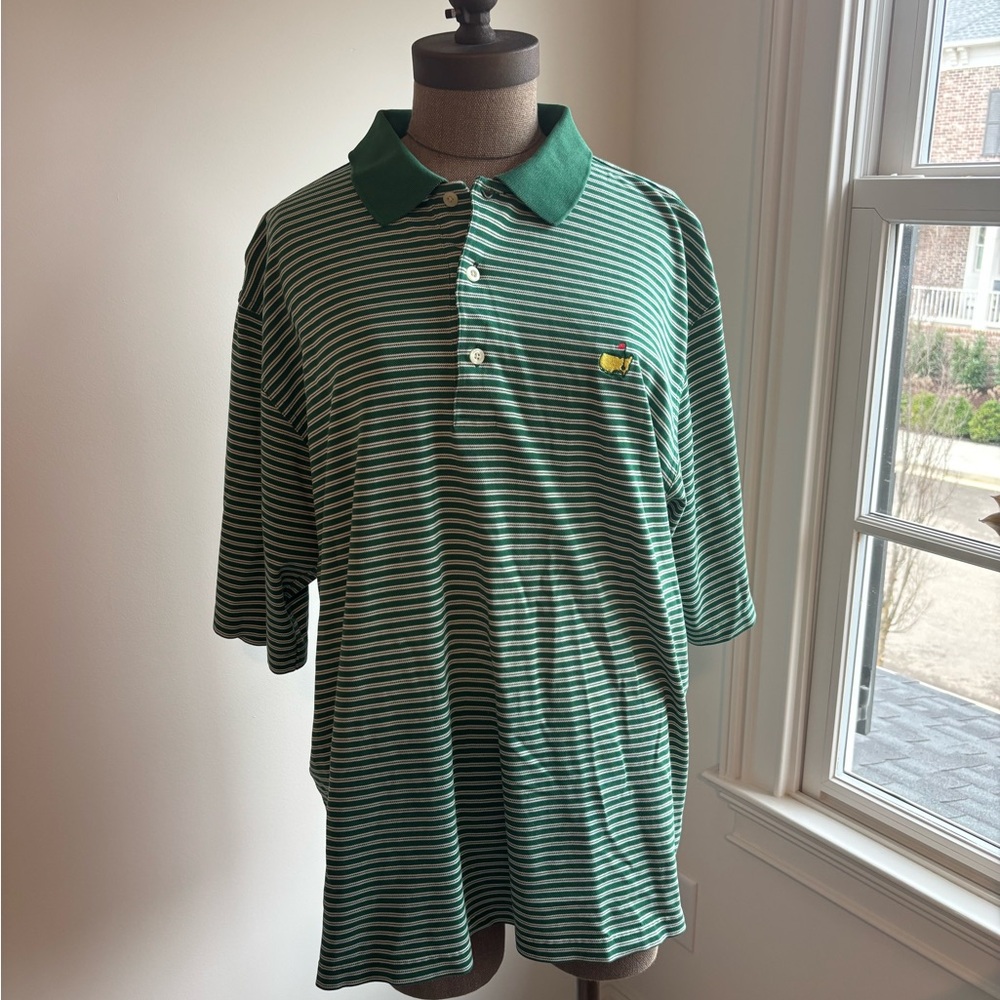 Masters Green and White Striped Polo with Embroidered Badge